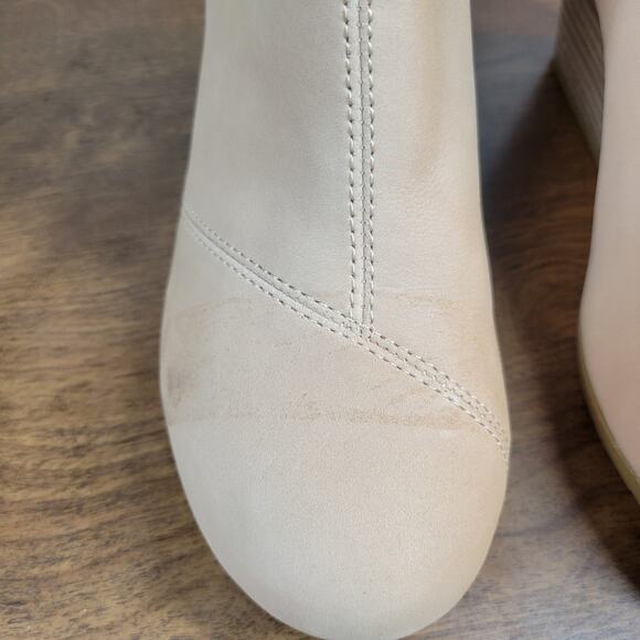 Toms Womens Kelsey Booties 6 Beige Leather Suede Round Toe Slip On Ankle Wedge - Picture 8 of 13